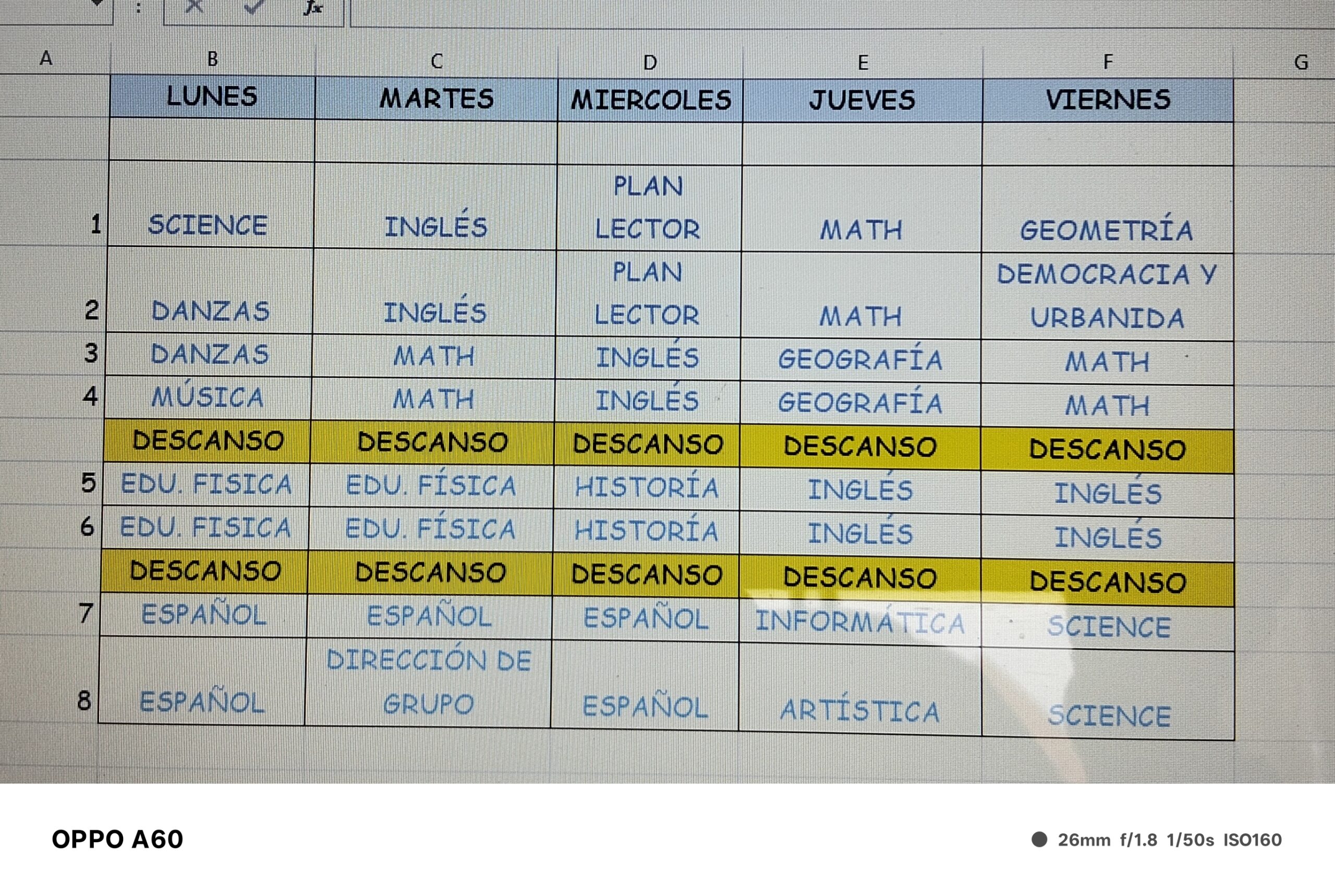 HORARIO DE CLASES