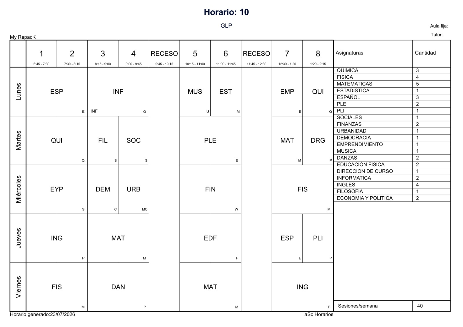 INFO CAMBIO DE HORARIO 10°